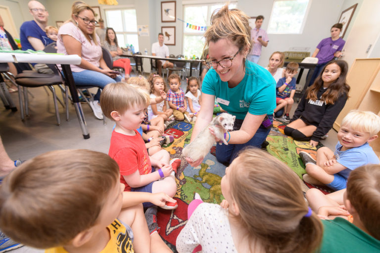 Deluxe Birthday Party with educator showing ferret to children